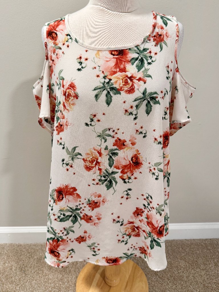 Womens Large Meraki Cold Shoulder Floral Blouse Tunic Shirt